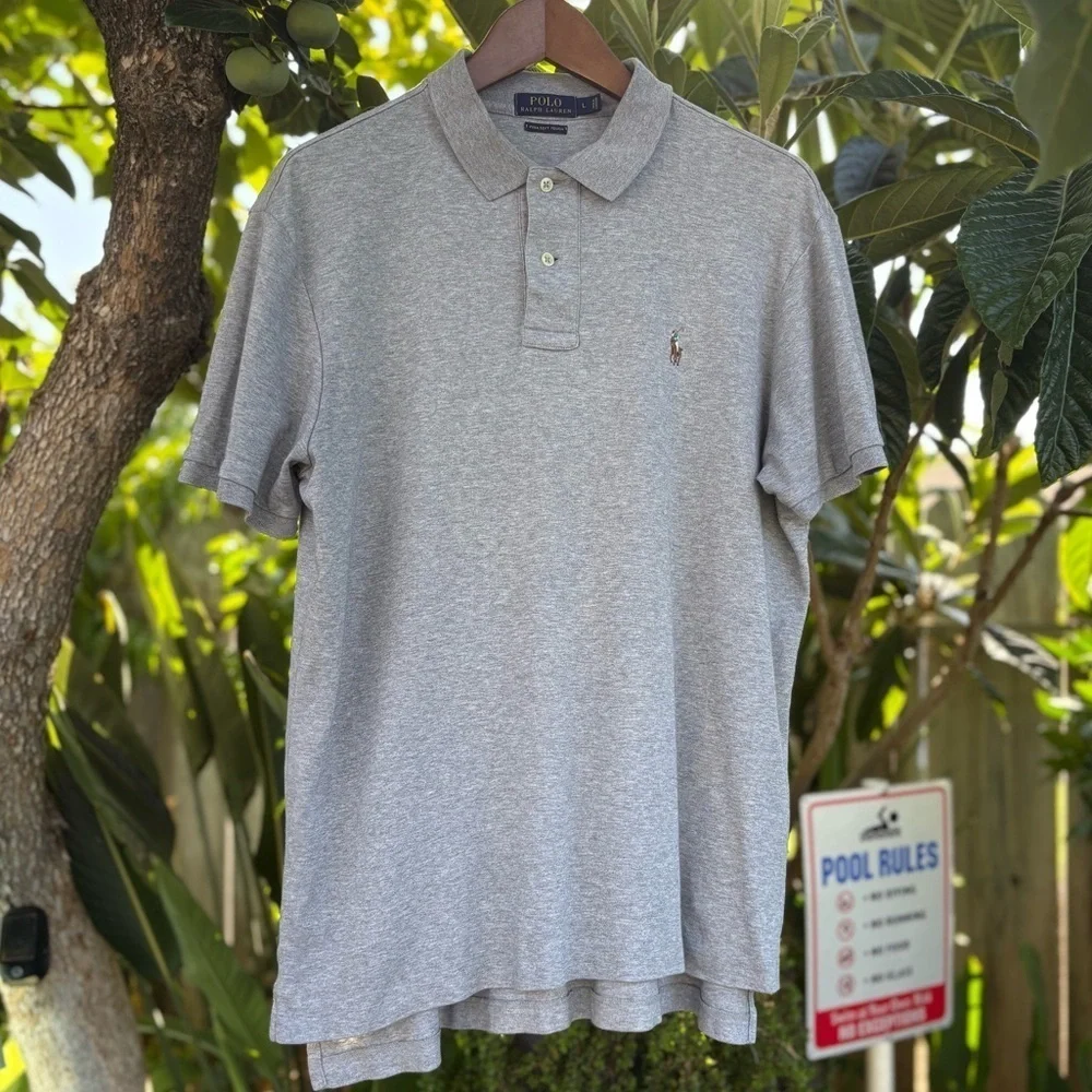 Polo by Ralph Lauren Gray Pima Soft Touch Classic Polo Shirt Size Large